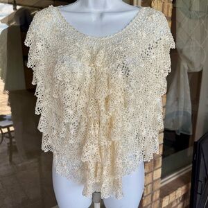 Boston Proper Cream Lace Crochet Top XS/S